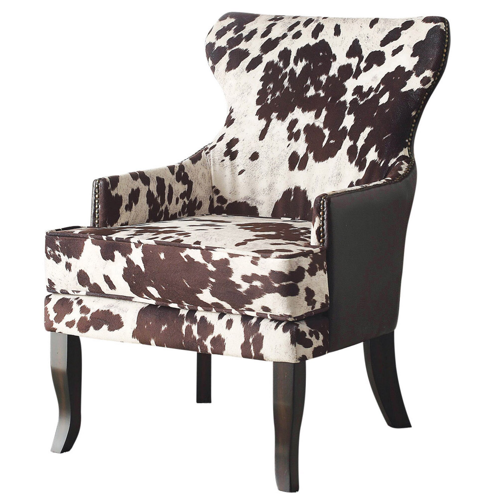Faux Cowhide Accent Wing Back Chair 